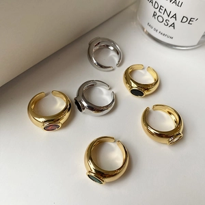 Anelli aperti stile vintage placcati oro e argento con pietre di zircone colorate