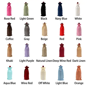 Linen drawstring wine gift bags in 20 colors for champagne and wine bottle packaging