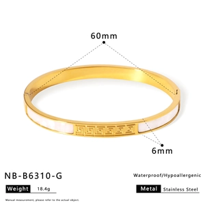 Bracciale in acciaio inossidabile oro e bianco con motivo greco e dimensioni prodotto