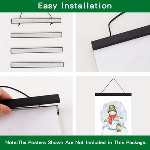 Step-by-step guide for black magnetic wood poster frame installation with hanging string