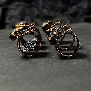 Bagues vintage réglables en bronze avec améthyste et citrine naturelles, diamètre 1,8 cm