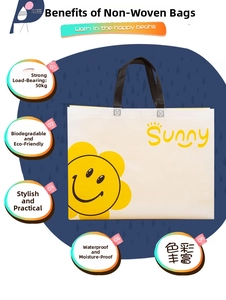 Eco-friendly non-woven white tote bag with sunflower print showing 5kg load capacity