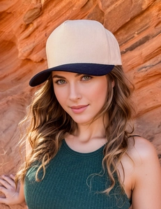 Close-up of a two-tone cotton baseball cap with five-panel structure for outdoor style