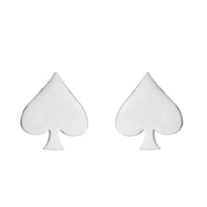 Minimalist silver spade ear studs in polished stainless steel with smooth metal finish