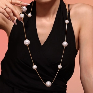 Collier Long En Acier Inoxydable Avec Künstliche Perles De Coquillage Chaîne Pour Pull Élégant Minimaliste Plaque PVD Bijoux Pour Femmes