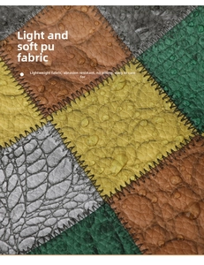 Vue macro du cuir PU coloré avec gouttes d'eau et coutures en losange précis