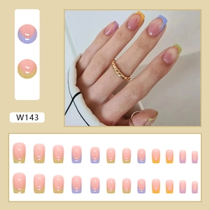 French tip press on nails in pastel macaron colors and medium square shape