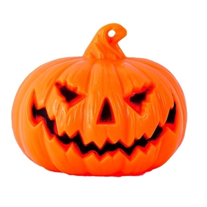Classic orange Halloween pumpkin LED lantern with spooky face carving and hanging loop