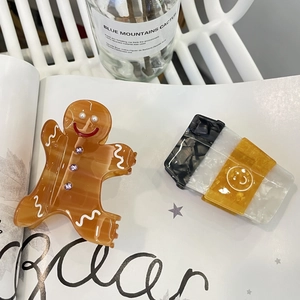 Christmas Gingerbread Man And Coffee Cup Hair Claw Clips Acetate Acrylic Cartoon Cute Festive Hairpins Accessories For Women