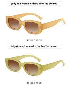 Detail of vintage thick rectangle sunglasses in jelly brown and green resin frames