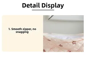 Detailed close-up of smooth zipper closure and quilted fabric with cute bear patterns