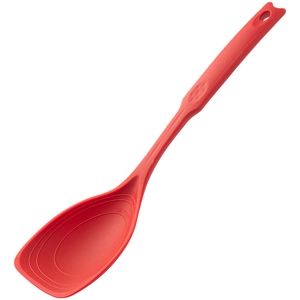 Multifunctional heat-resistant red silicone cooking spoon with 10ml measurement mark