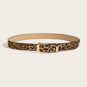 Korean Vintage Leopard Print Thin Belt Women PU Leather Waistband Gold Pin Buckle Versatile Casual Jeans Dress Accessory