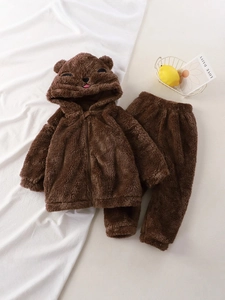 Ensemble pyjama en flanelle pour enfants avec sweat à capuche ours et pantalon polaire