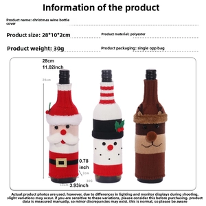 Detailed size specifications for knitted Christmas wine bottle covers with holiday characters