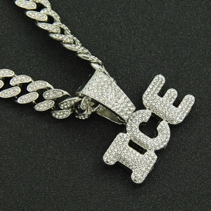 Hip hop silver iced out ICE letter pendant necklace with sparkling crystal rhinestones