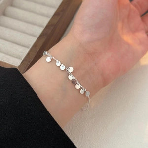 925 Sterling Silver Bracelet With Round Polished Disk Charms Minimalist Adjustable Fashion Jewelry For Women