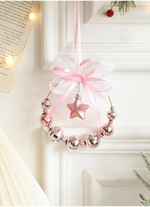 Decorazione natalizia a forma di stella rosa con glitter e fiocco in nastro di seta