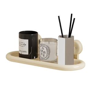 Mensola da bagno ovale con ventose in bianco crema per stoccaggio a parete