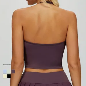 Brassière de sport yoga prune à licou et dos nu pour fitness et course à pied