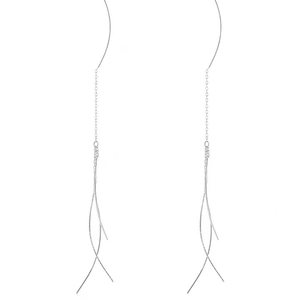 Elegant s925 silver wave tassel earrings with minimalist flowing streamline design