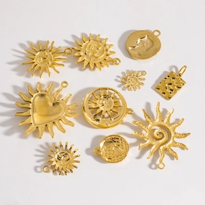 Golden 304 stainless steel sun and moon pendants for DIY jewelry making jewelry sets