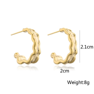 Elegant 14K gold plated wavy hoop earrings with 925 silver needle on white background