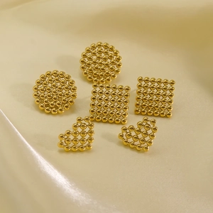 Orecchini A Lobo Geometrici Placcati Oro 14K Acciaio Inossidabile Cuore Quadrato Tondo Perle In Metallo Giunte Gioielli Minimalisti
