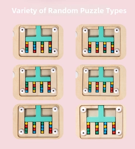 Macro view of wooden logic sliding bead game featuring colorful beads for early brain training