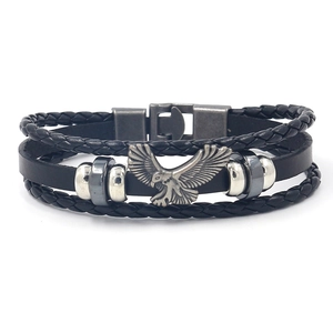 Bracciale In Pelle Di Vacchetta Intrecciata Multistrato Vintage Con Ciondolo Aquila In Lega Gioielli Punk Rock Da Uomo