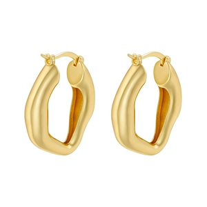 Vintage 18K gold plated brass U-shaped earrings with irregular thick hollow design