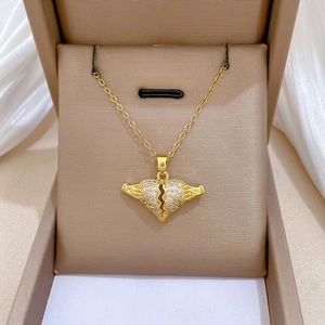 Broken Heart Pendant Necklace With Stainless Steel Chain And Copper Micro Pave Cubic Zirconia Luxury Trendy Women Jewelry