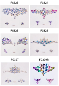 Detailed grid view of assorted acrylic facial rhinestone stickers and body gem decals