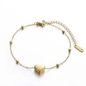 18K gold plated titanium steel anklet featuring heart charms and small decorative beads
