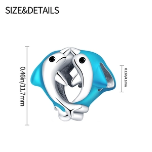 Detailed view of blue enamel dolphin charm with precise dimensions of 11.7mm