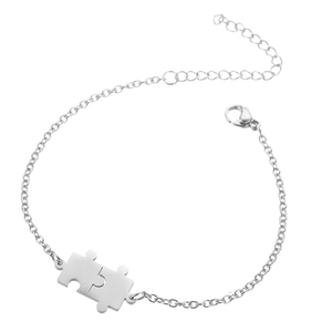 Bracelet minimaliste en acier inoxydable pour femme avec pendentif puzzle et chaîne réglable
