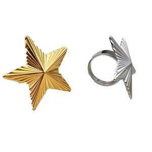 Vintage gold and silver star rings with radial texture in durable titanium steel