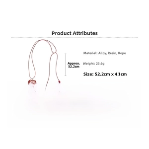 Detailed size and weight specs for red resin heart pendant necklace with cord chain