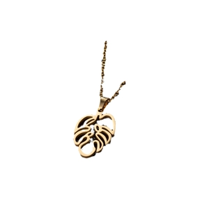 Elegant gold stainless steel necklace featuring a delicate hollow palm leaf pendant on a white background