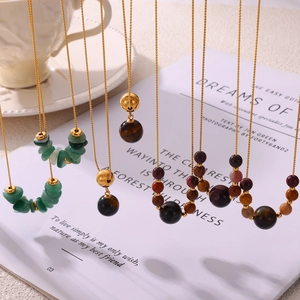 Handmade tiger eye and aventurine stone beaded necklaces on gold plated titanium chains