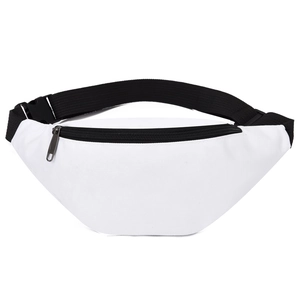 Minimalist white oxford waist bag with black zipper and adjustable nylon strap