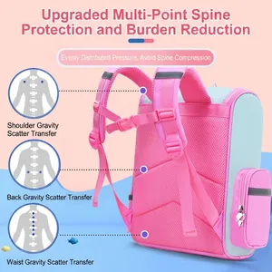 Ergonomic kids pink school backpack with spinal support system and breathable mesh straps
