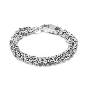 Silver Byzantine stainless steel bracelet for men with a secure lobster clasp closure