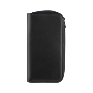 Détail de la trousse à pinceaux en cuir PU noir avec fermeture éclair fluide