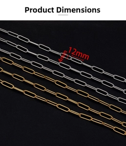 Detail of 12x4mm stainless steel paperclip chain links in gold and silver finish