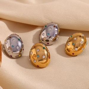 Polished 18K gold and silver oval stud earrings with colorful zircon gemstones
