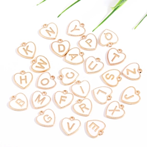 Enamel Heart Alphabet Letter Charms Zinc Alloy Gold Tone Double Sided For DIY Jewelry Making Crafting Accessories