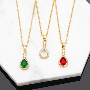 Water Drop Zircon Pendant Necklace Copper 18K Gold Plated Elegant Minimalist Jewelry For Women