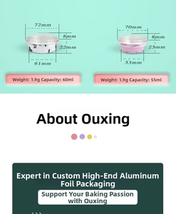 Detailed dimensions of patterned aluminum foil baking cups with clear lids for puddings