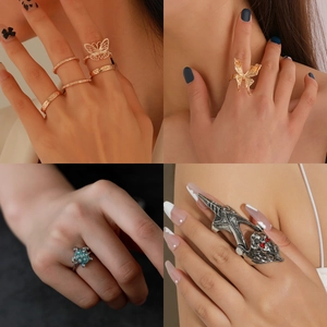 Fashion Rings For Women Alloy Butterfly Heart Zircon Adjustable Open Ring Ins Style Light Luxury Jewelry Gift